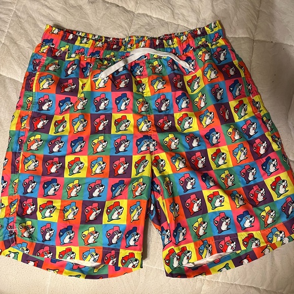 Other - NEW Buc-ees L Multicolor‎ Logo Beaver Swim Trunk Rainbow Square (Fit Medium)